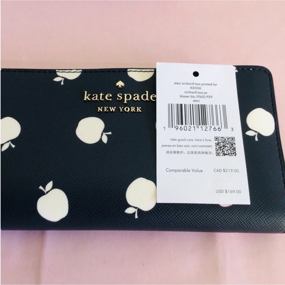 Kate Spade Staci Orchard Toss Large Slim Bifold Leather Wallet Blazer Blue NWT - Picture 7 of 7